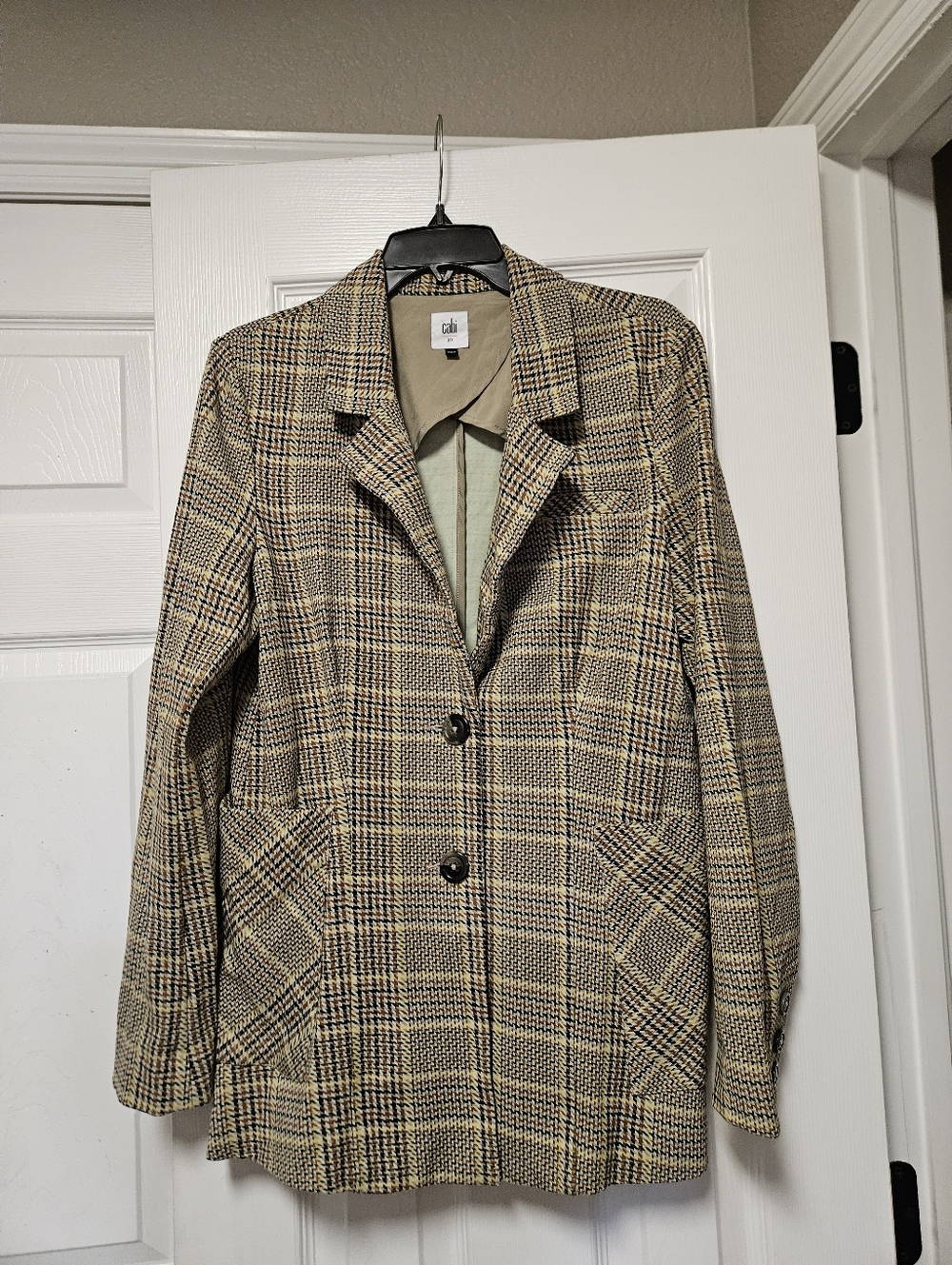 Cabi Pastime Plaid Blazer Jacket Notch Collar Long